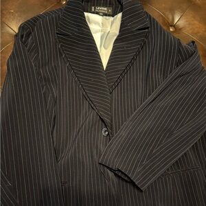 Black & Light Blue Pinstripe Blazer / Skirt Set